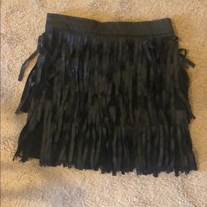 Faux leather fringe mini skirt